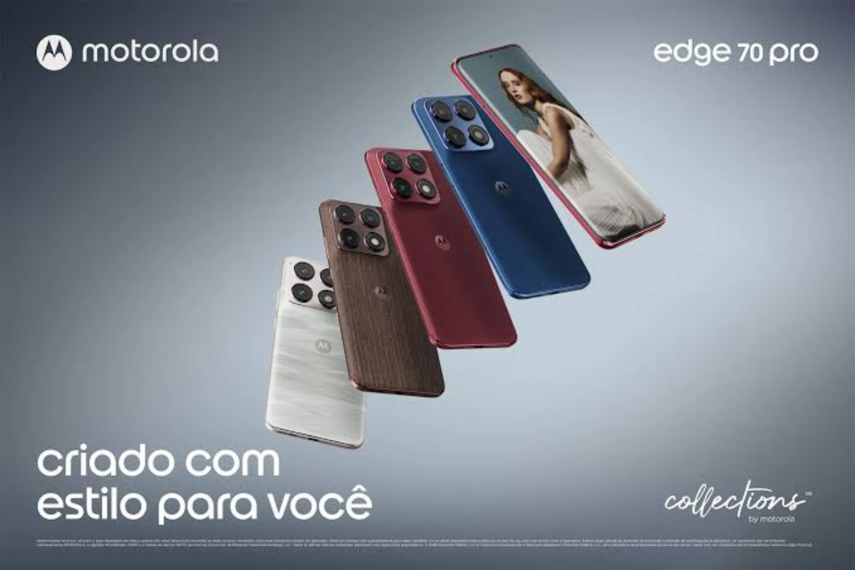 Vários celulares da linha Motorola Edge 70 Pro, em cores diferentes