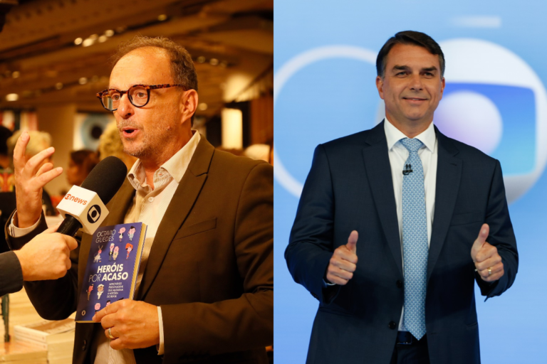 Octávio Guedes (da esquerda) e Flávio Bolsonaro (da direita)