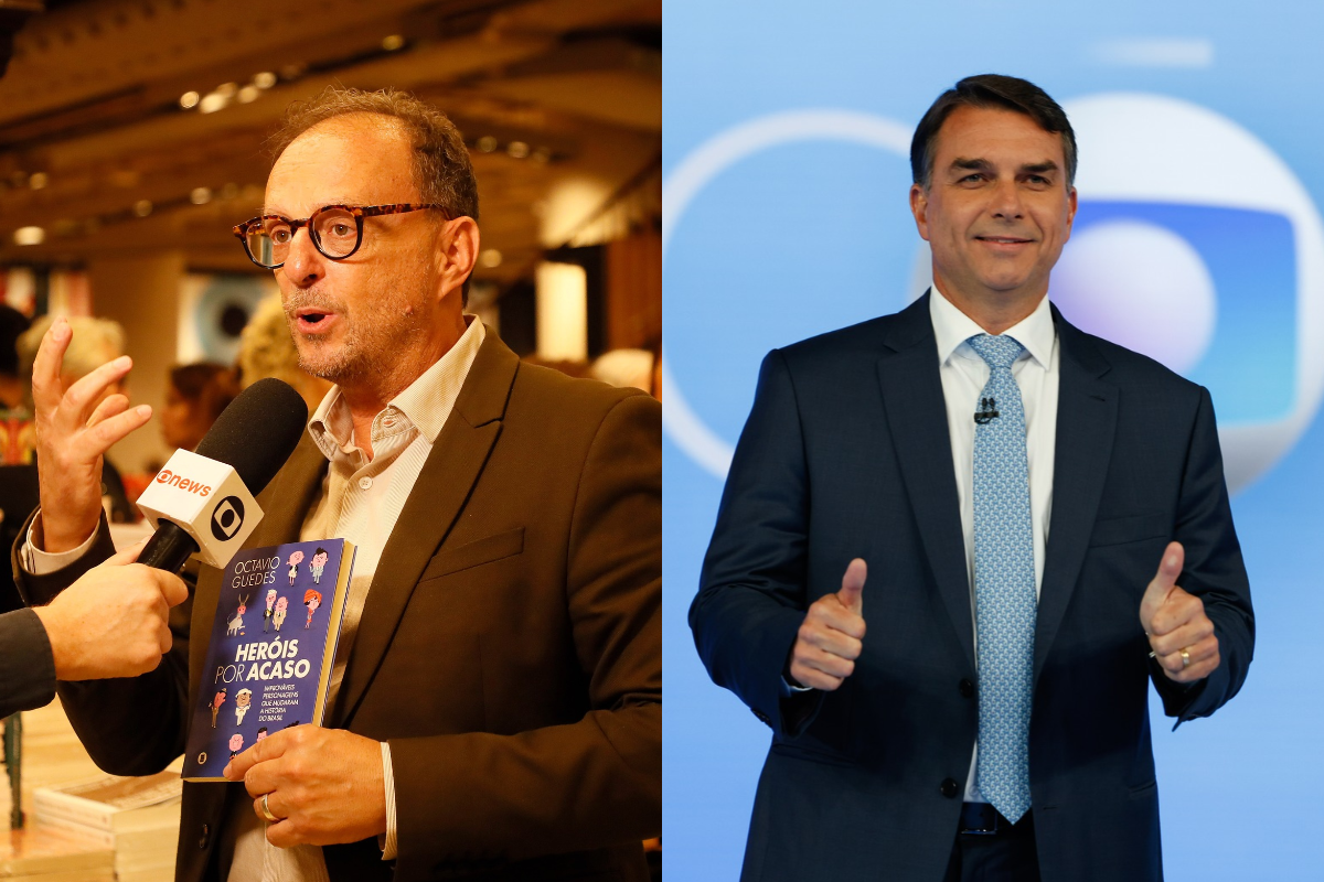 Octávio Guedes (da esquerda) e Flávio Bolsonaro (da direita)