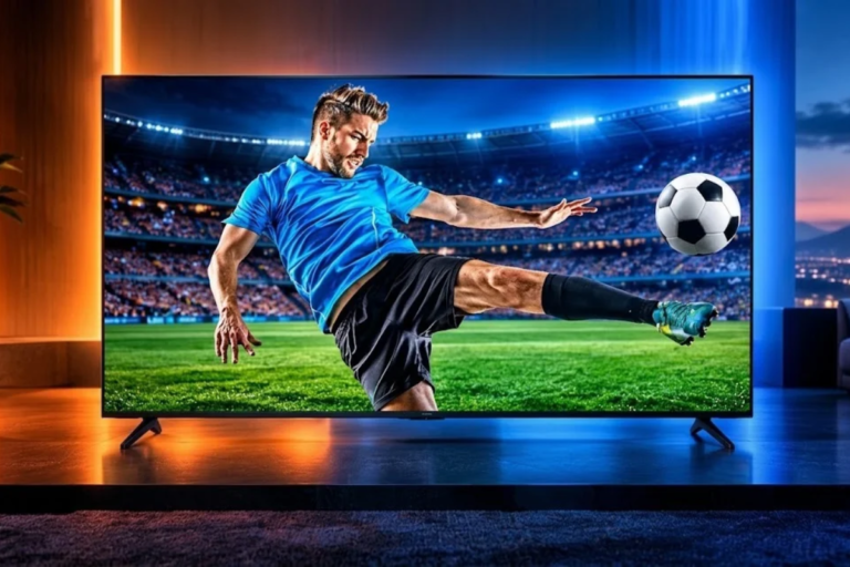 Samsung 55Q7F QLED com jogador chutando bola